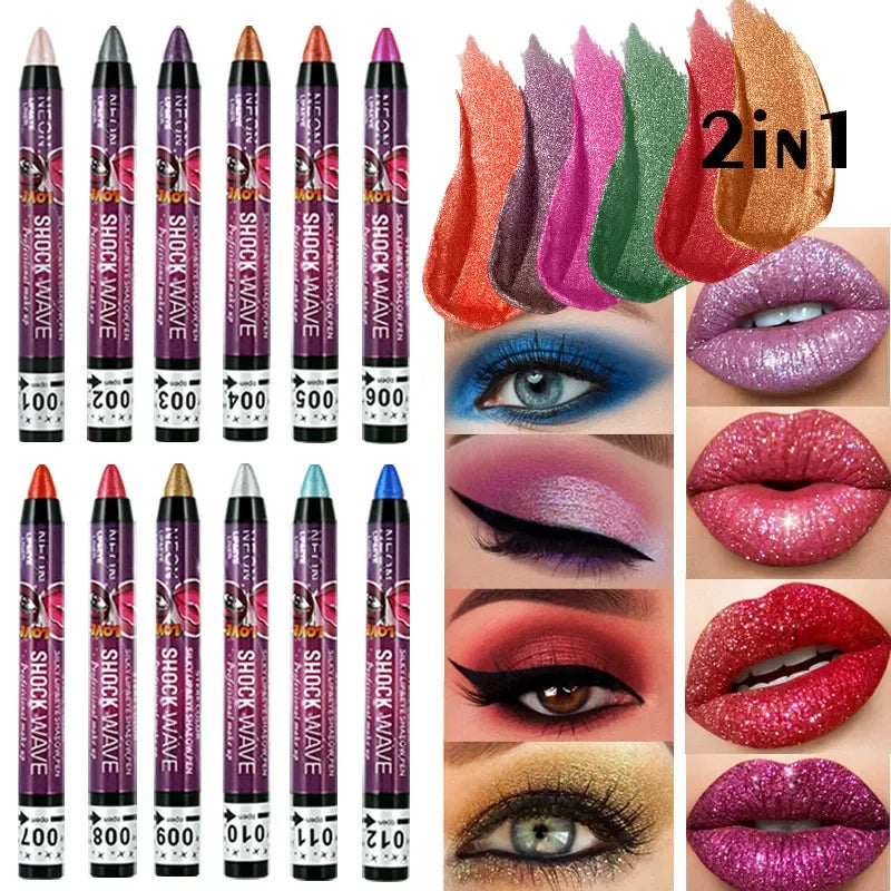 2 In 1  Eyeshadow Lipstick Stick Pencil Waterproof